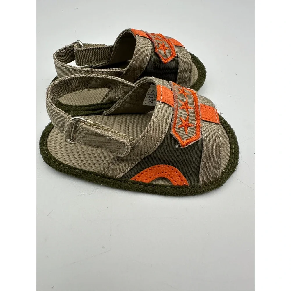 The Childrens Place Sandals Kids 6-12M Green Orange Star Embroidered Soft Sole